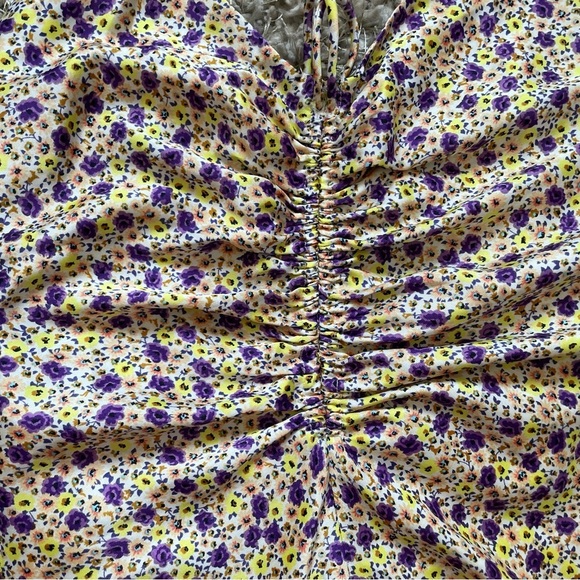 ZARA AW21 RUSHED DRAPED SATIN EFFECT FLORAL DRESS Size SMALL - Picture 9 of 12